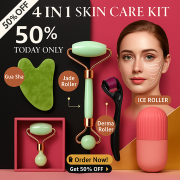 Glow Up Kit  4-in-1  | Jade Roller, Gua Sha, Derma Roller & Ice Roller